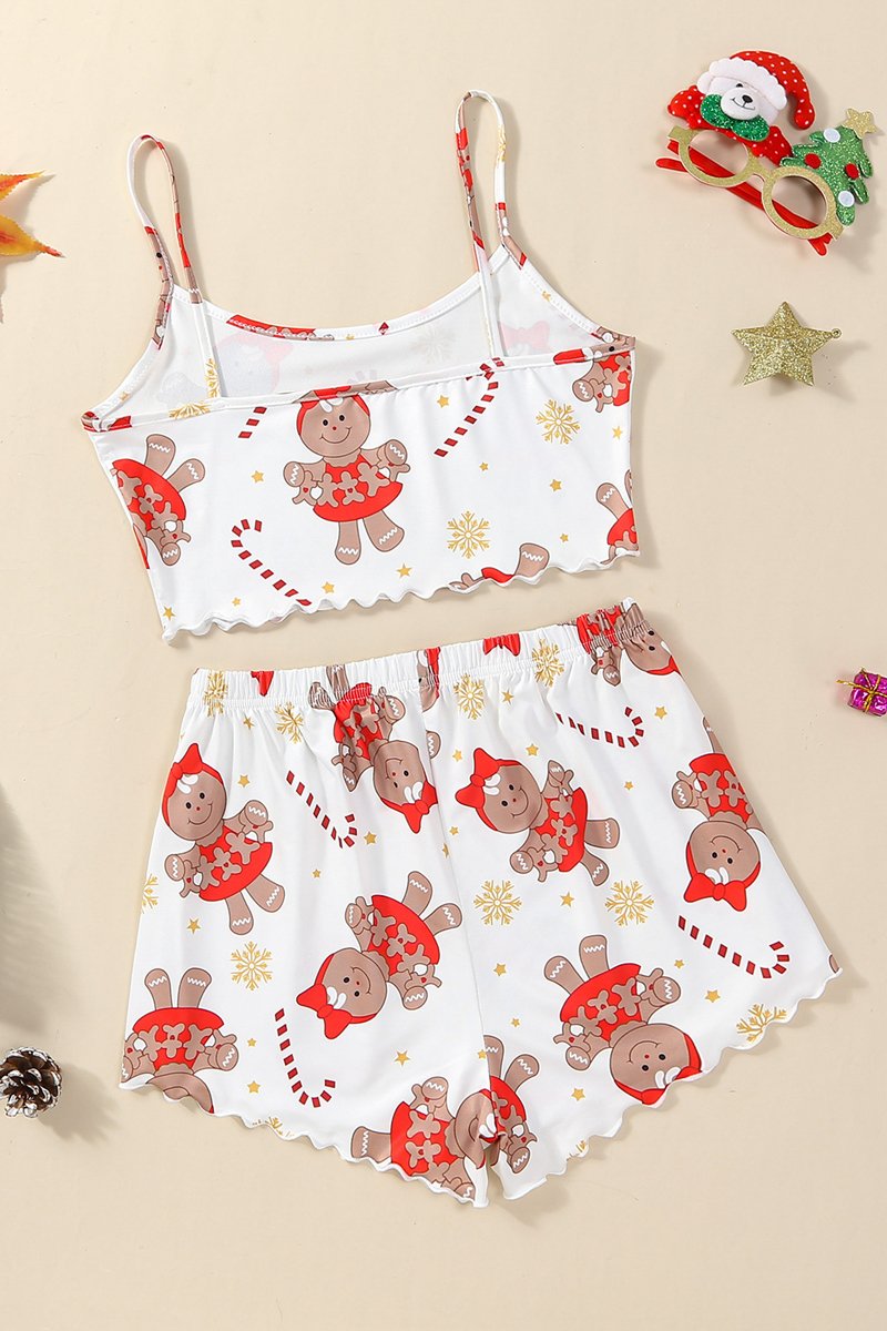 Cute Prints Cozy Christmas Winter Night Cami Sleepwear Lingerie Set