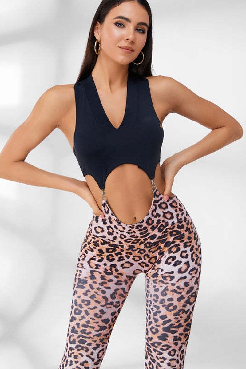 High Waist Hip Leopard Print Elastic Running Sports Vest