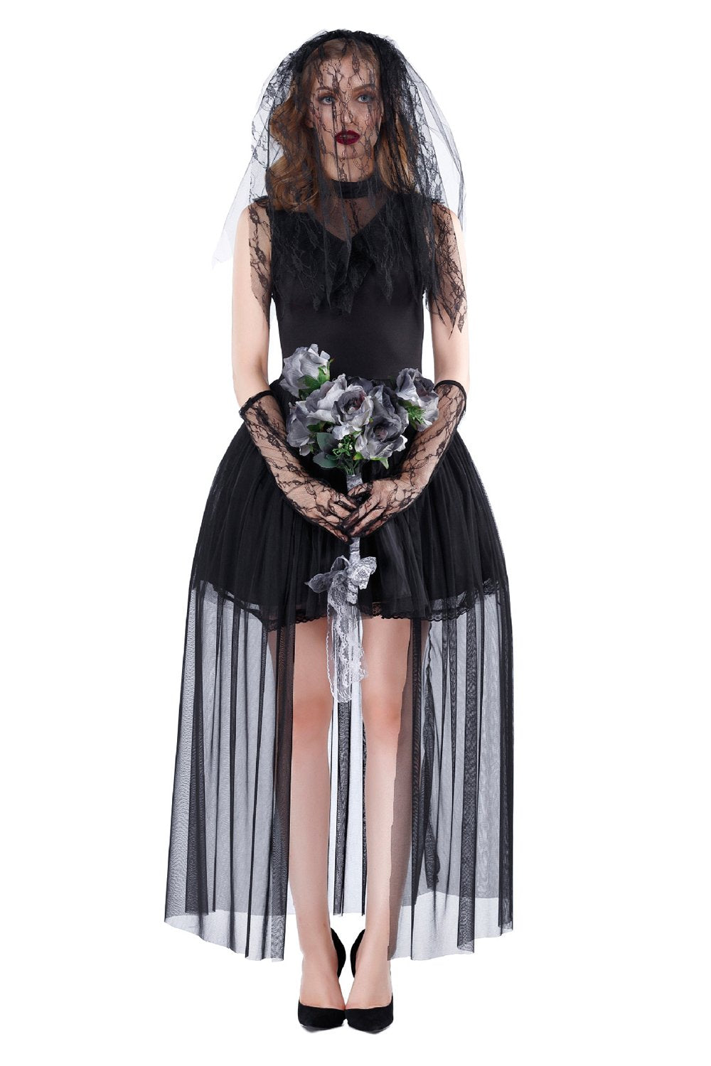 Ghost Bride Women Halloween Costume Bloody Mary Dress Lace Red Black