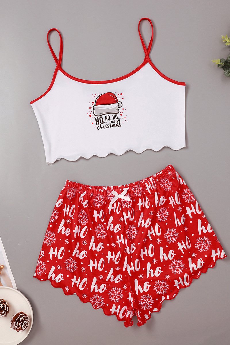 Cozy Christmas Winter Night Women Casual Cami Sleepwear Lingerie Set