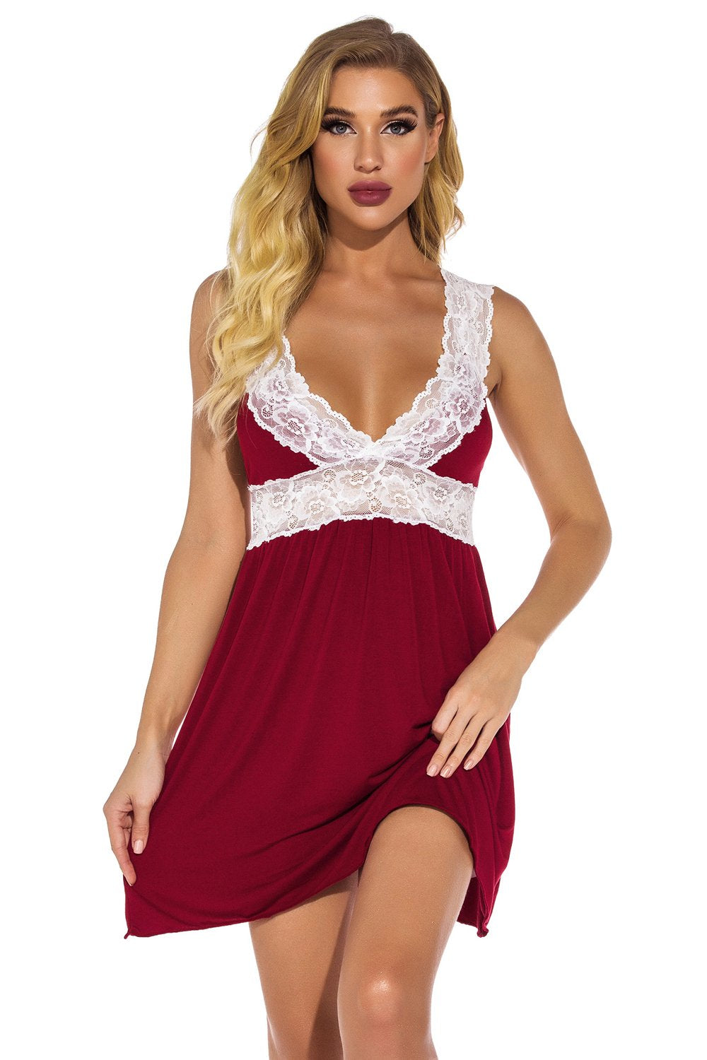 Deep V-neck Lace Modal Fabric Women Babydoll Lingerie