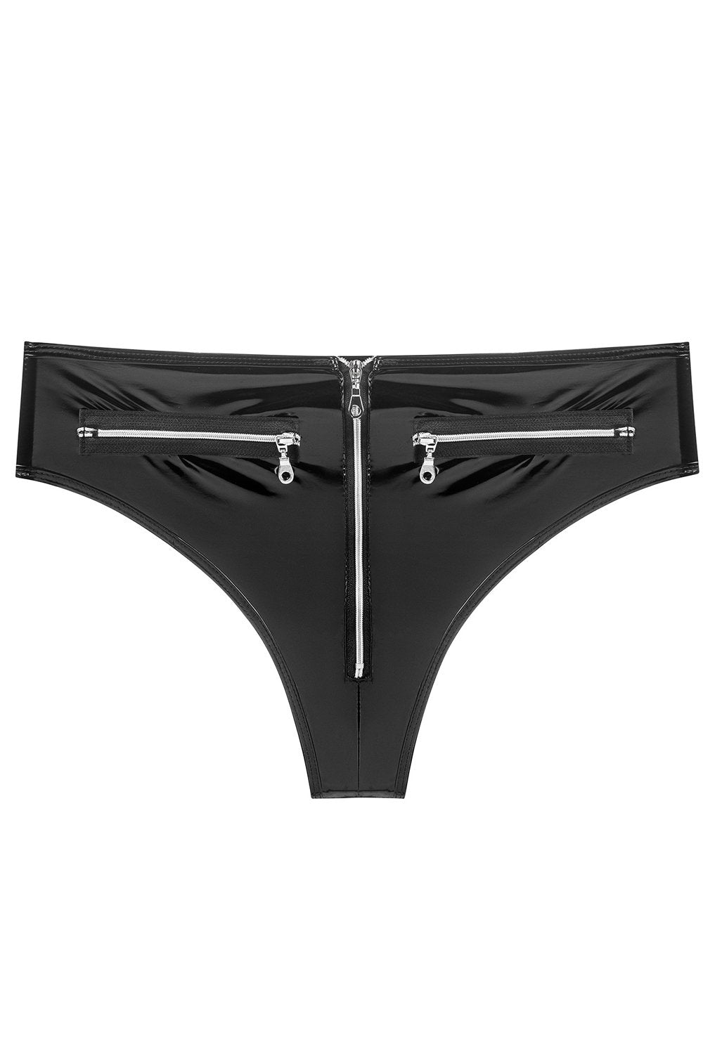 Classic Mid-Waisted PU patent leather Panty With Front Zipper