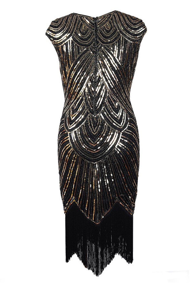 1920s Costume Sophisticated Sequin Cap Sleeves Flapper Dress