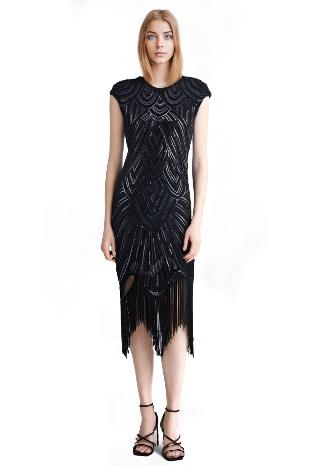 1920s Costume Sophisticated Sequin Cap Sleeves Flapper Dress