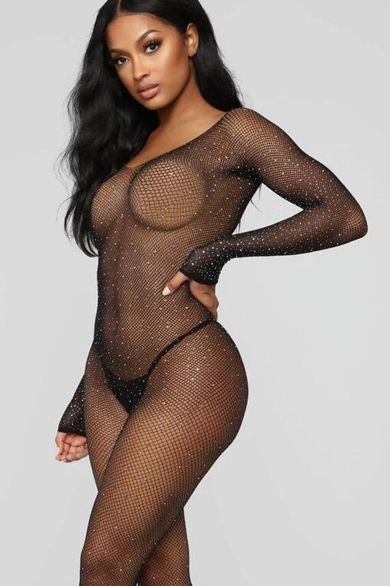 Tempting Rhinestone Net Bodystocking Lingerie