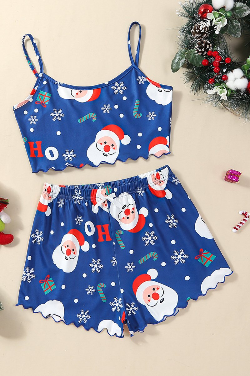 Cute Prints Cozy Christmas Winter Night Cami Sleepwear Lingerie Set