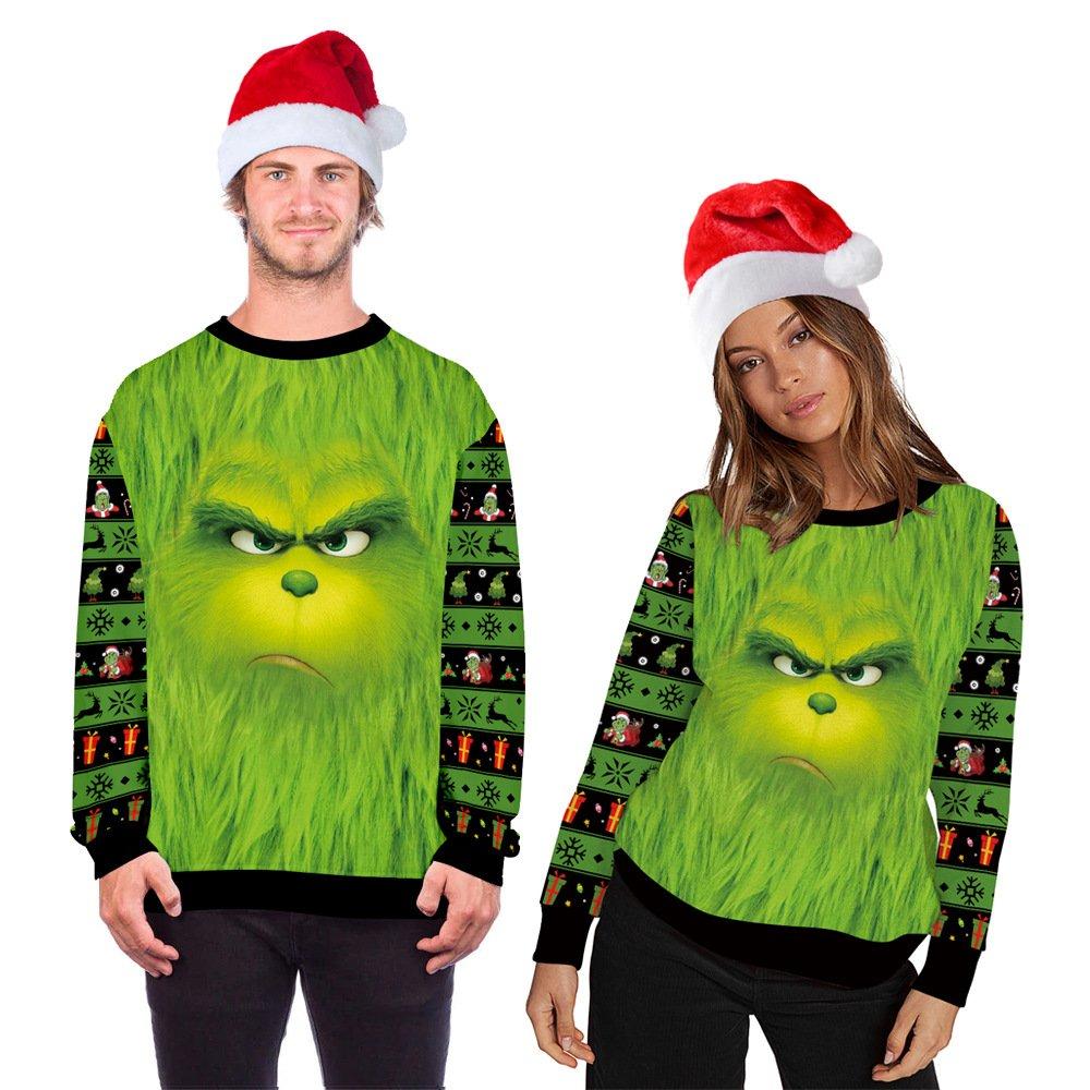 Grinch Cosplay Christmas Costume Printed Bottoming Crew Neck Top for Adult