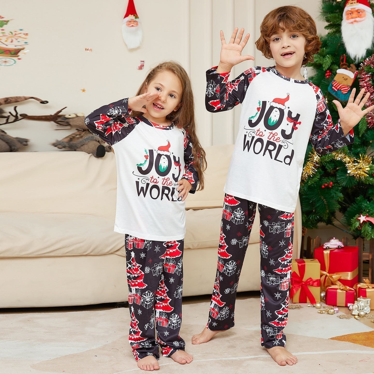 Cartoon Letters Christmas Tree Print Family Couples Matching Pajamas Party Sets - ciclove