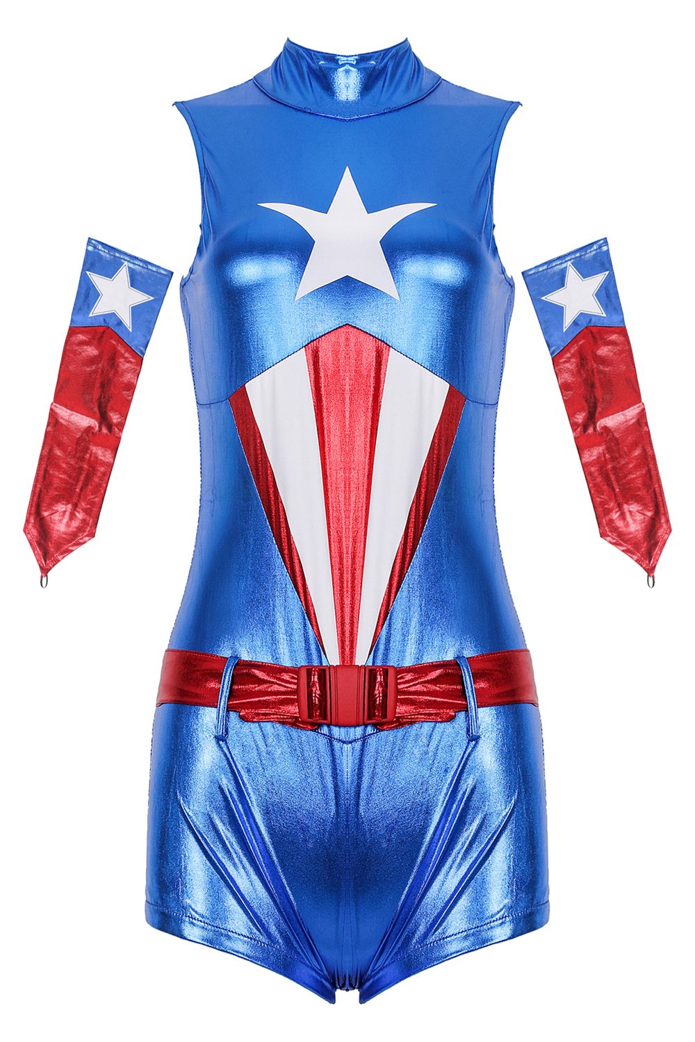 Captain America Costume Jumpsuit Patent leather Bodysuit