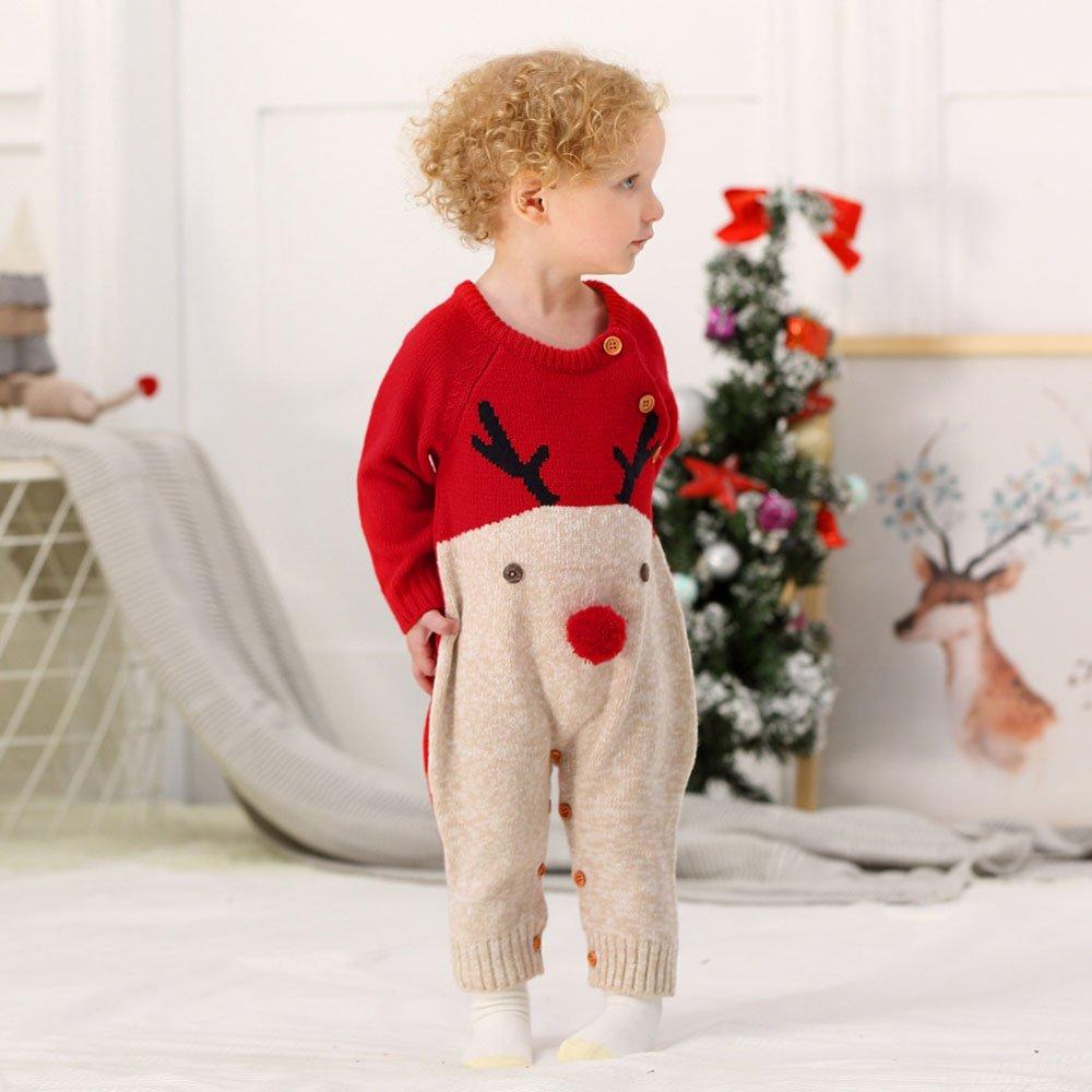 Christmas Outfit Knitted Reindeer Dark Blue Toddler Baby Sweater Jumpsuit