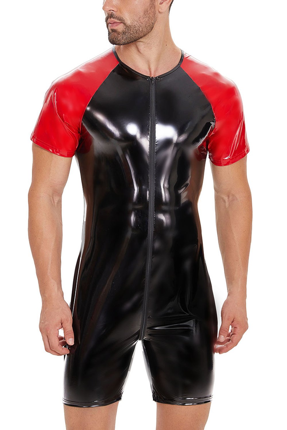 Men's PVC Bright Leather Bodysuit Catsuits Jumpsuit