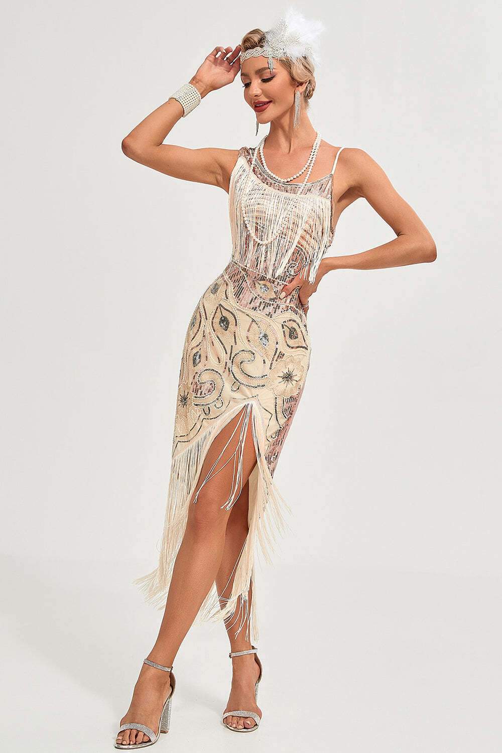 1920s Costume Sequin Tassel Midi Dress For Women