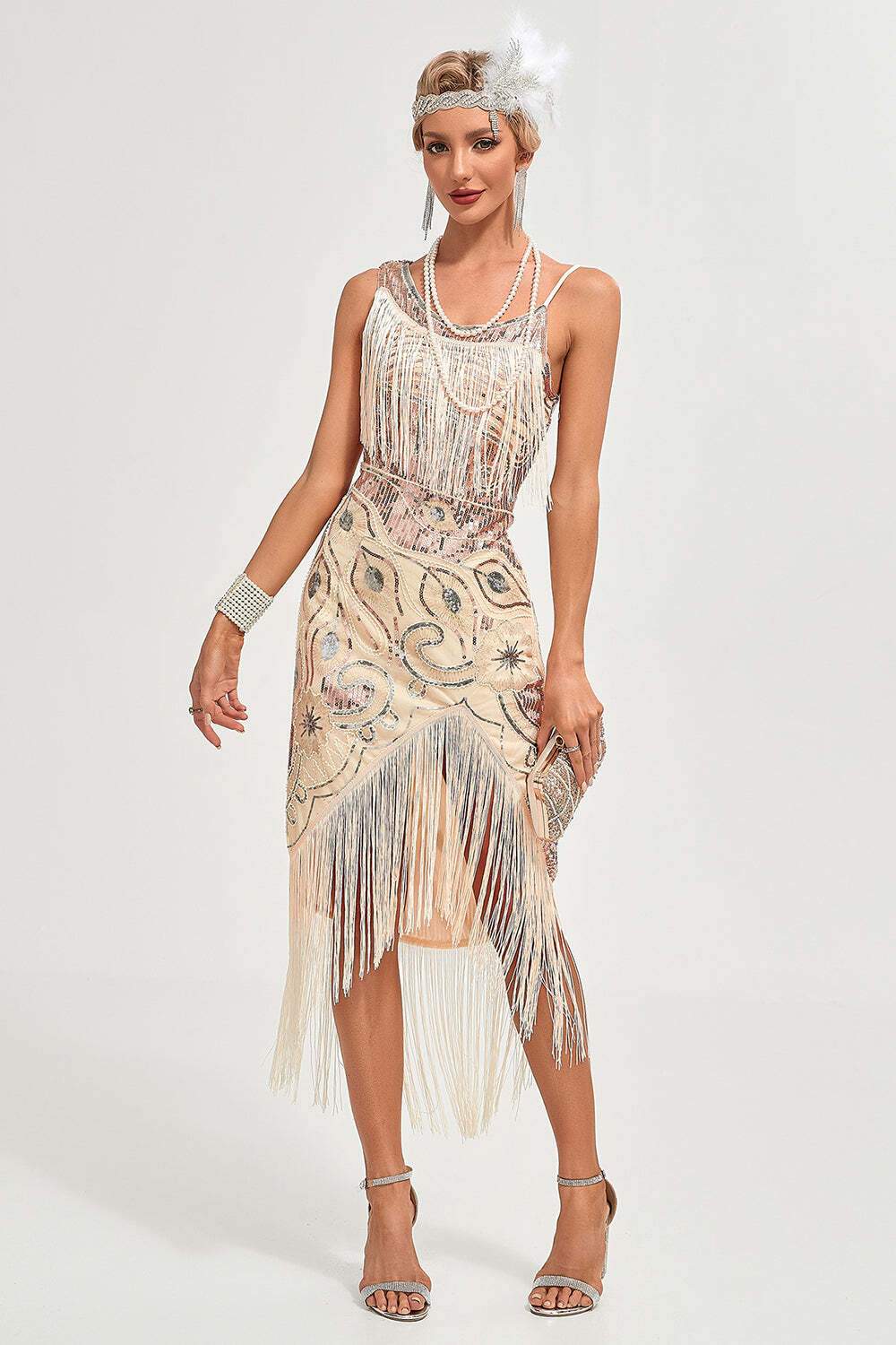 1920s Costume Sequin Tassel Midi Dress For Women