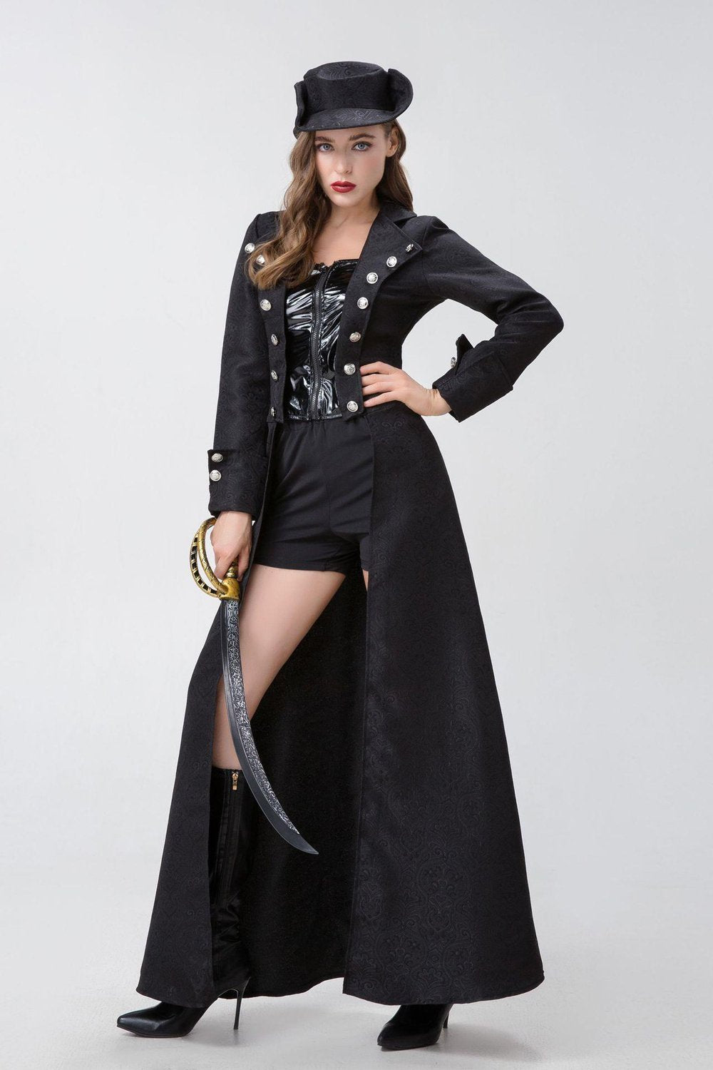 Retro Captivating Women Pirate Costume Medieval Steampunk Zip-Up Coat