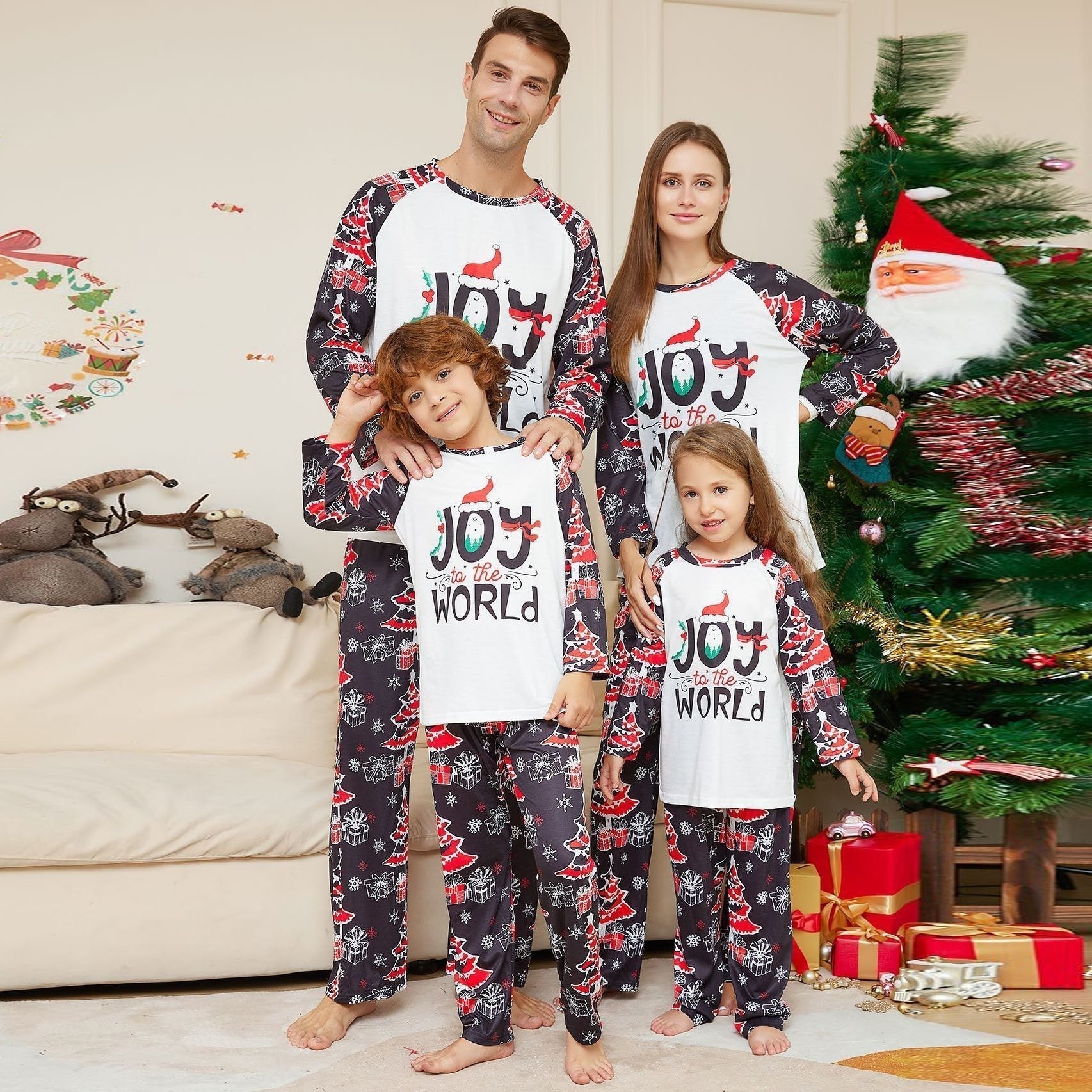 Cartoon Letters Christmas Tree Print Family Couples Matching Pajamas Party Sets - ciclove