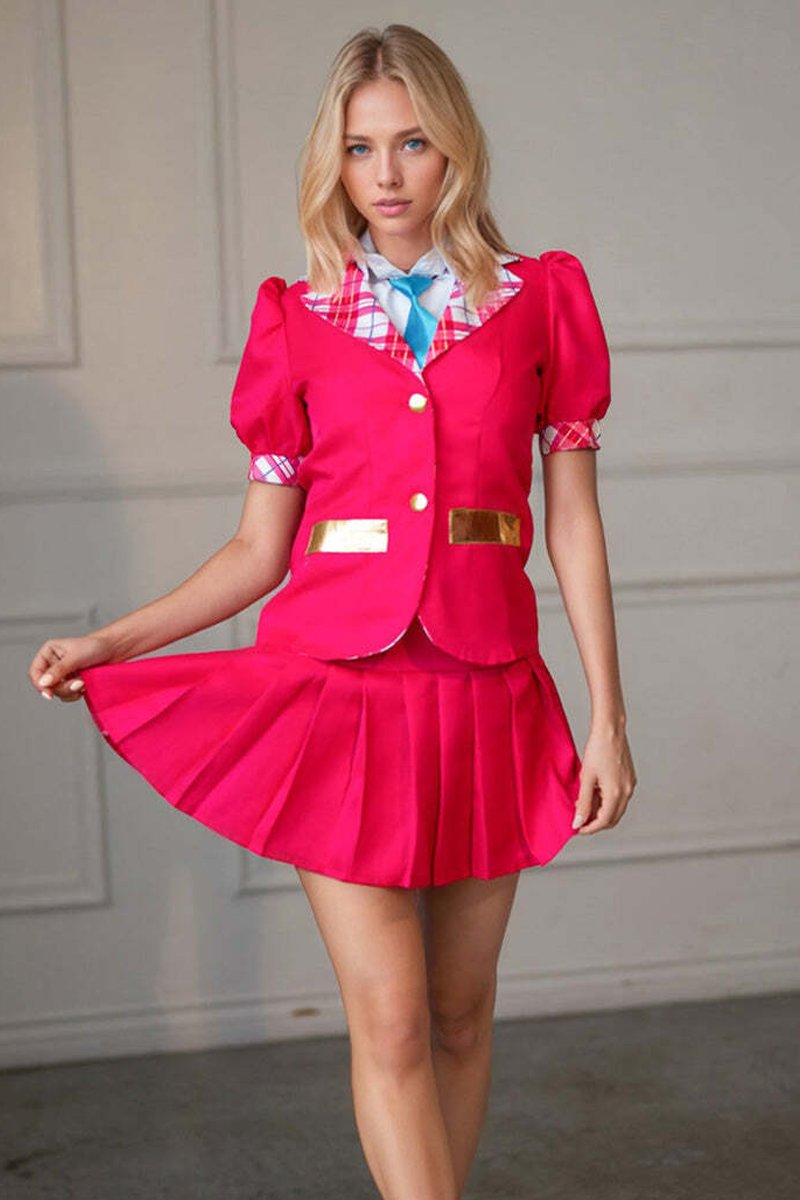 Barbie Doll Pink Schoolgirl Women Sailor Uniform Costume Fancy Dress