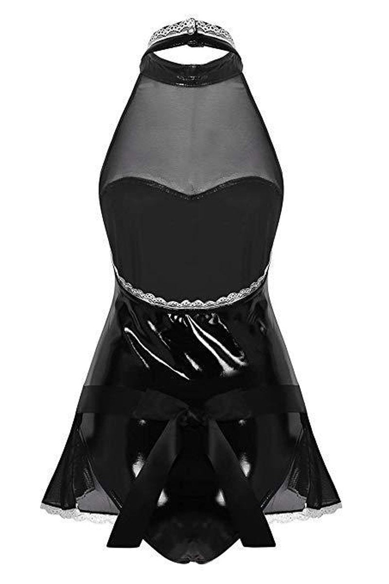 Maid Costume Jumpsuit PU Patent Leather Bodysuit