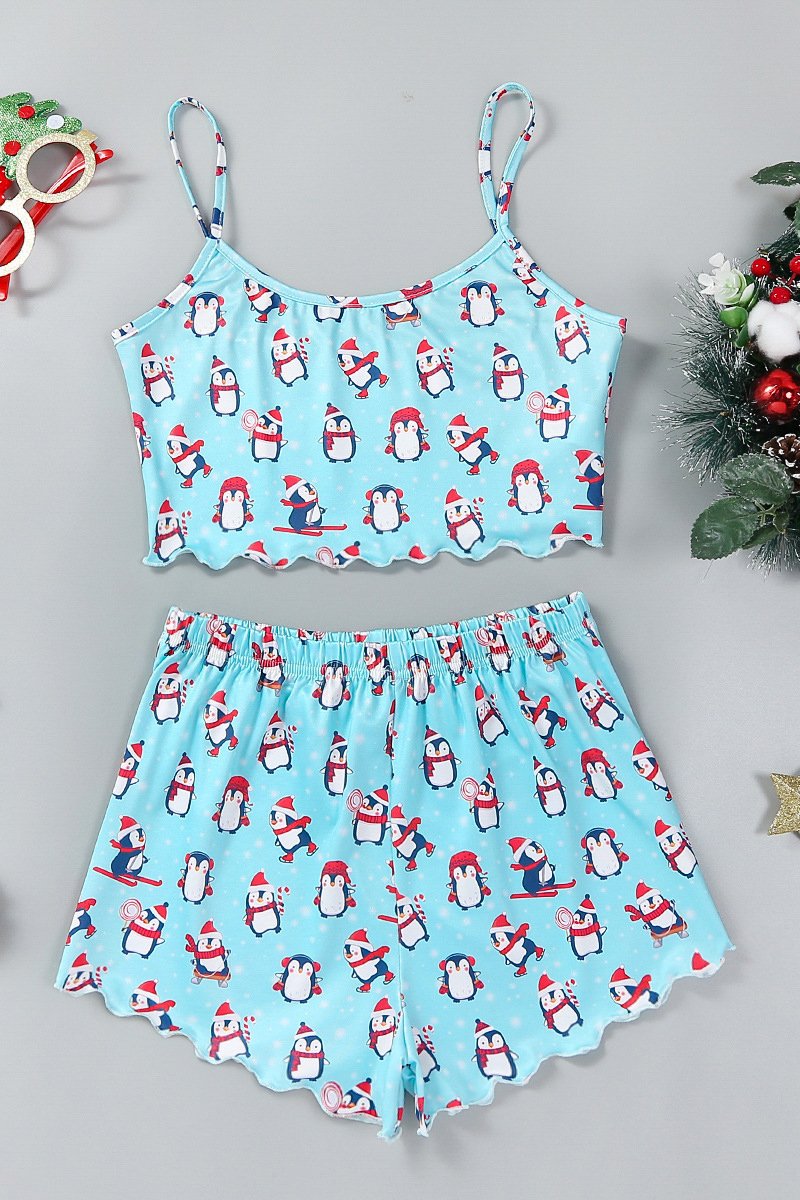 Cozy Christmas Winter Night Women Cami Sleepwear Lingerie Set