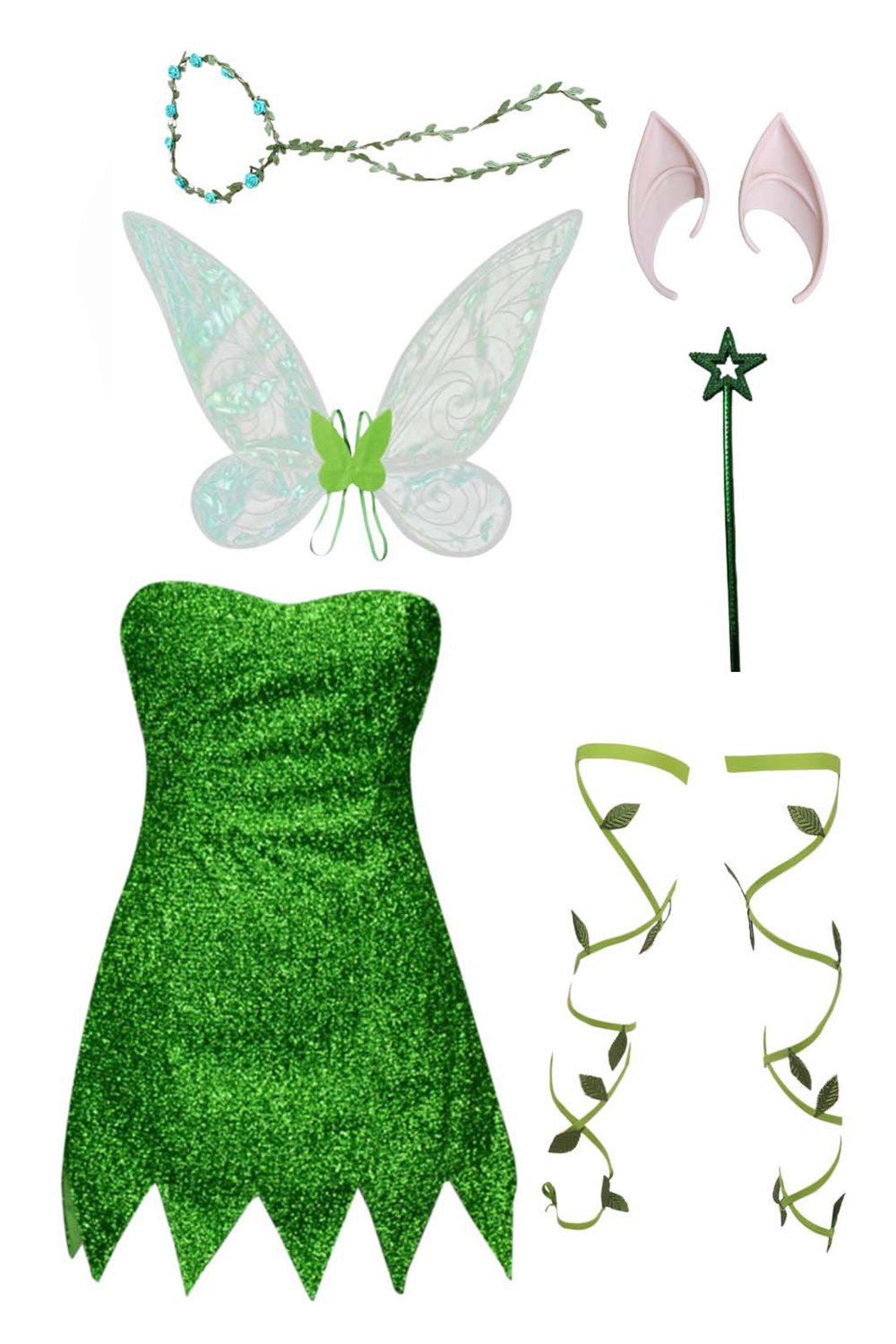 Mischievous Fairy Tinkerbell Costume Green Sequin For Adult