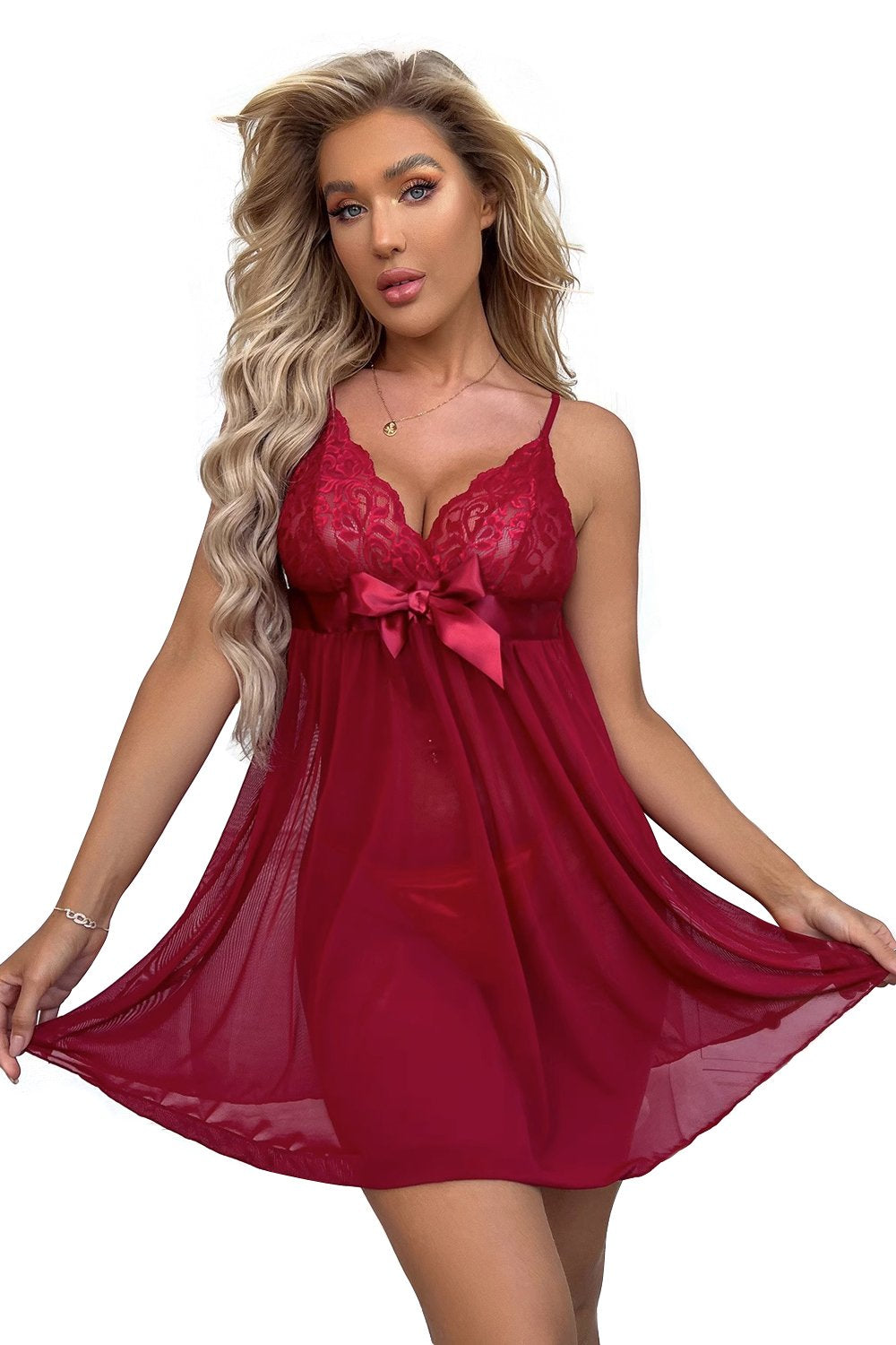 Bow Bust See-through Babydoll Women Lingerie Set