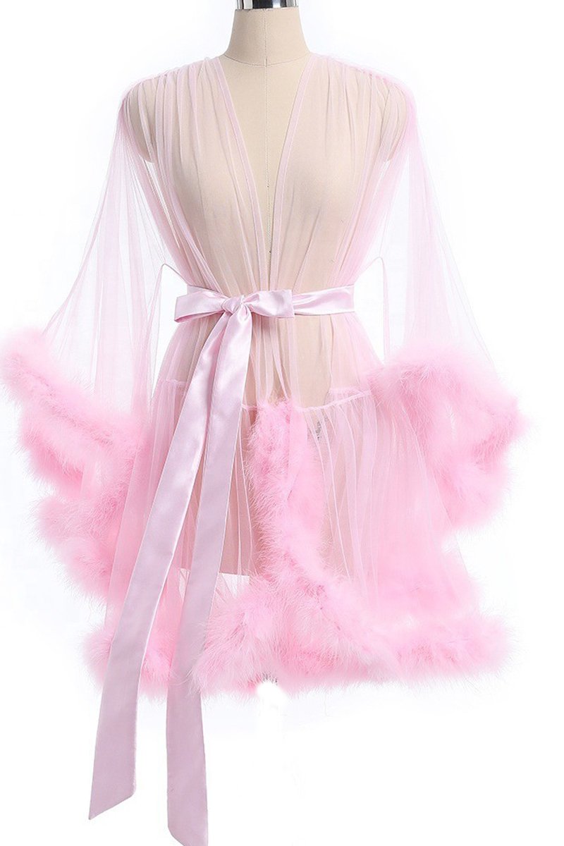 Short Fancy Luxury Women Robe See-through Lingerie Set