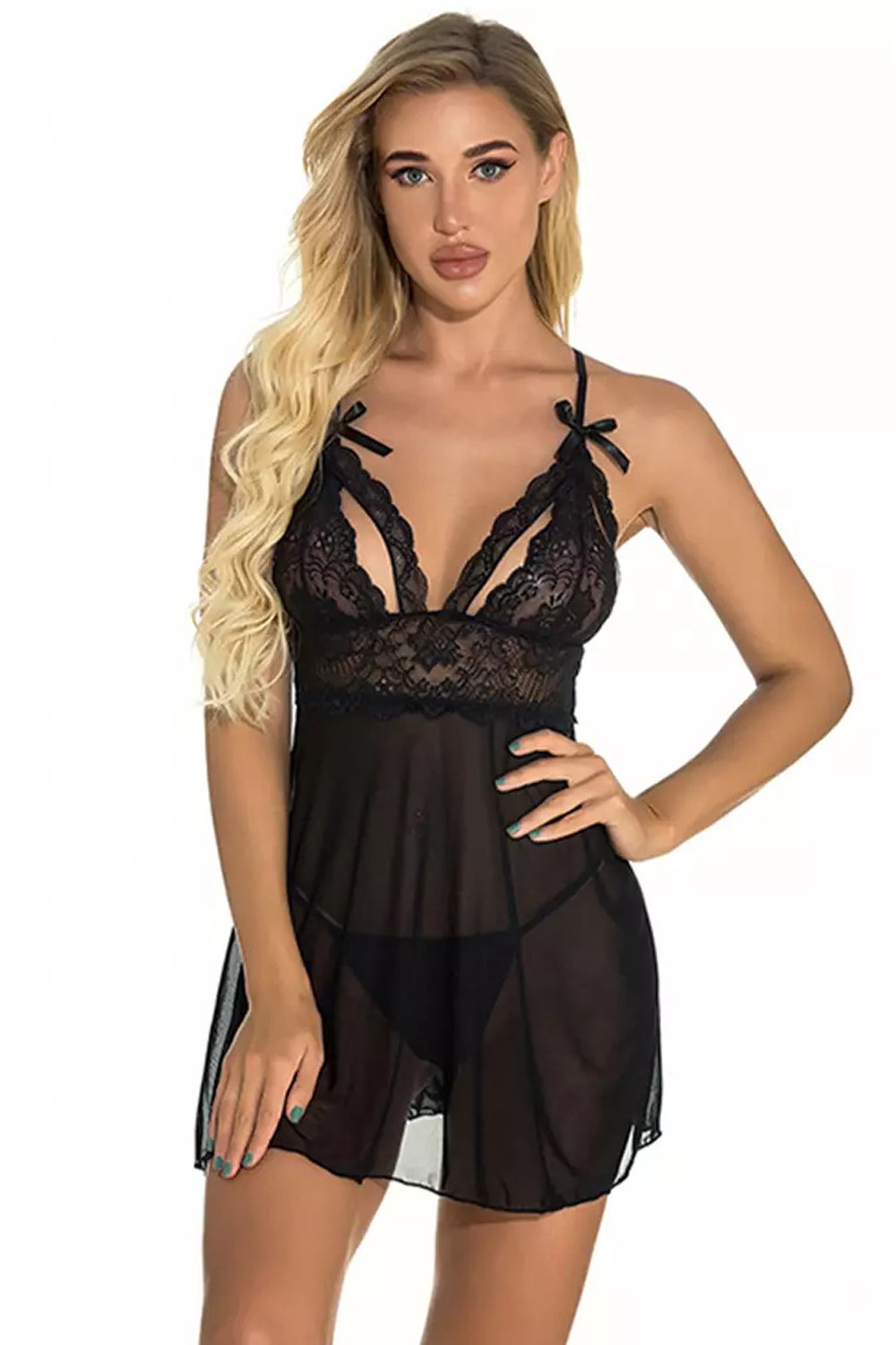 Lace Cage Women Babydoll Lingerie Set