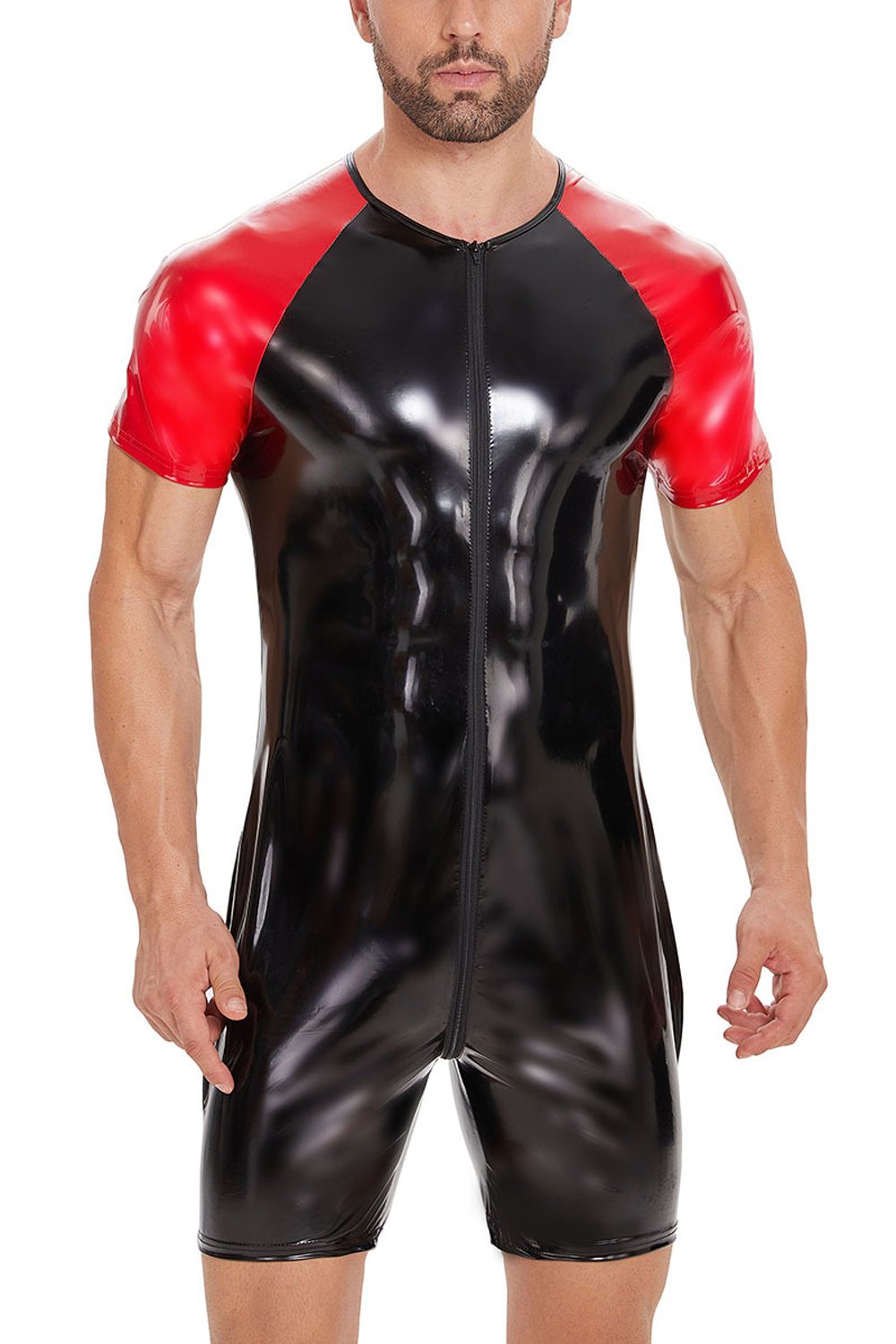 Men's PVC Bright Leather Bodysuit Catsuits Jumpsuit