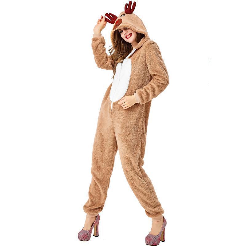 Women Animal Reindeer Christmas Rudolph Deer Jumpsuit Costume Onesies Adult Party Pajamas