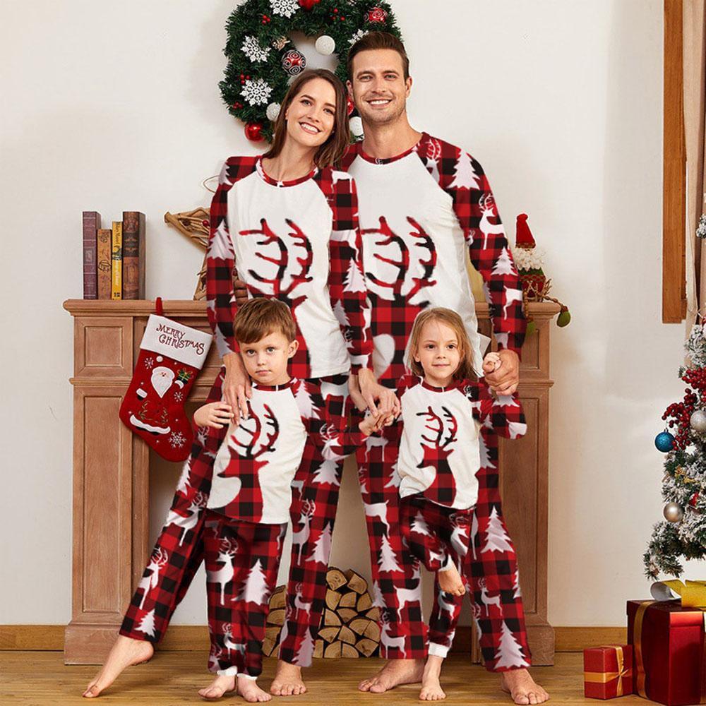 Christmas Halloween Christmas Deer Head Print Family Matching Pajamas Set
