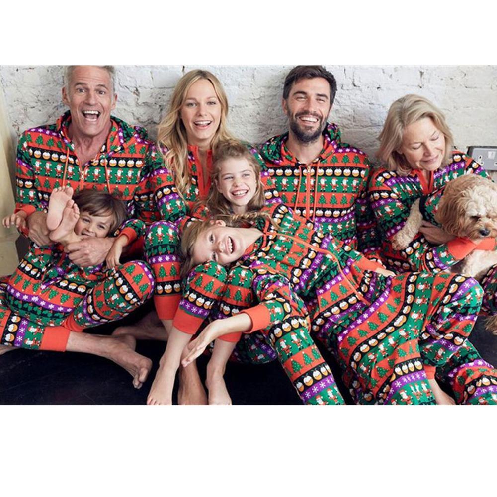 Colorful Christmas Family Matching Pajamas Hoded jumpsuits onesies Sleepwear - ciclove