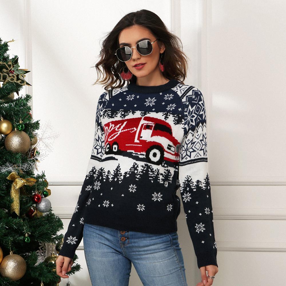 Christmas Snowflake Long Sleeve Jacquard Pullover Women Ugly Christmas Sweaters - ciclove