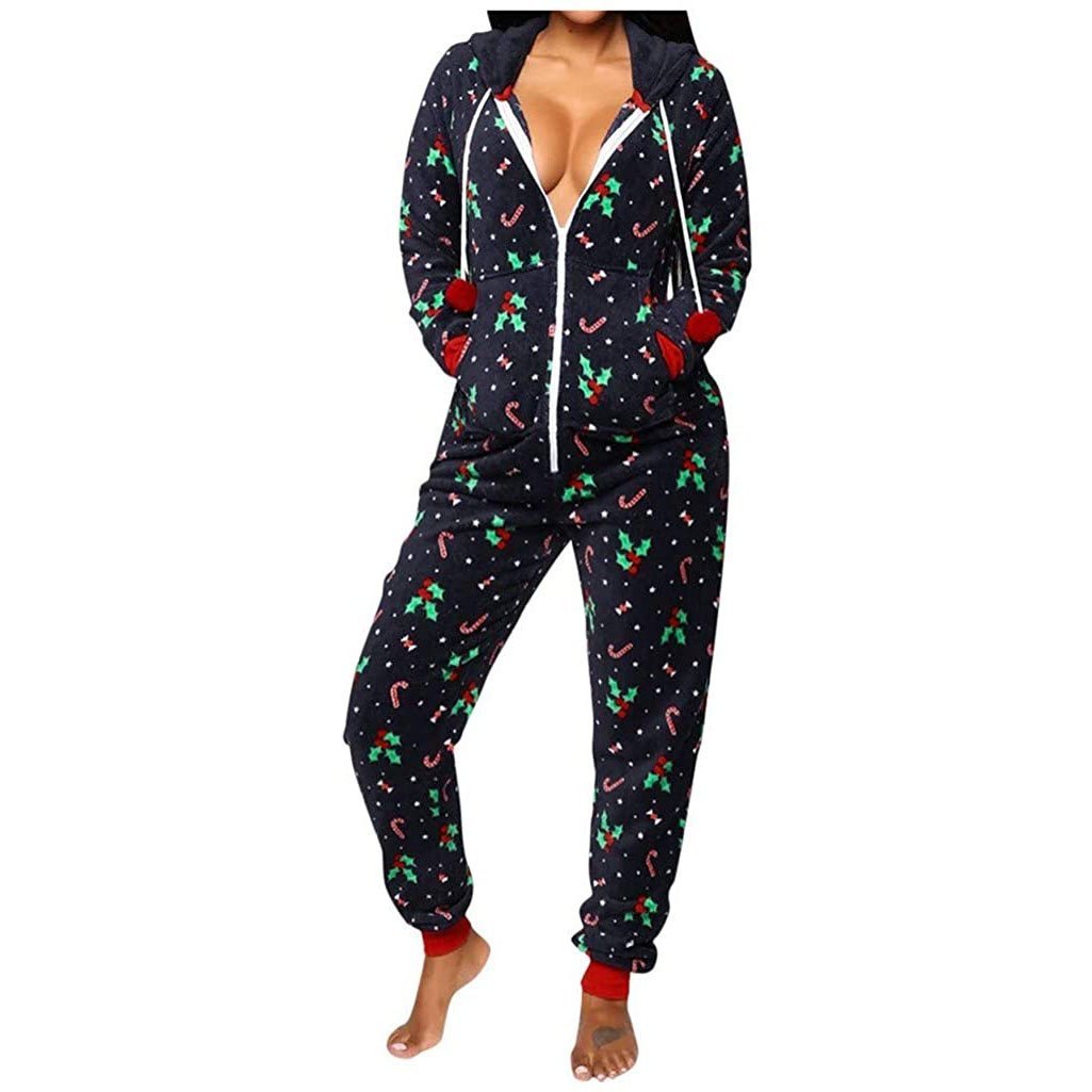 Women Sexy Family Santa Christmas Onesies Pajamas Adult Funny Matching Jumpsuit Sleepwear Red - ciclove